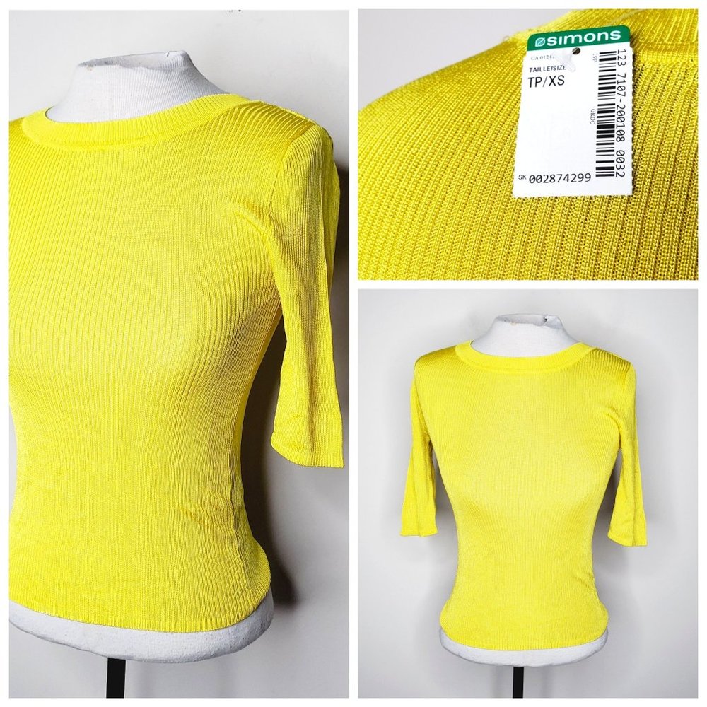 NWT SIMONS ICONE Mustard Yellow Stretch Top